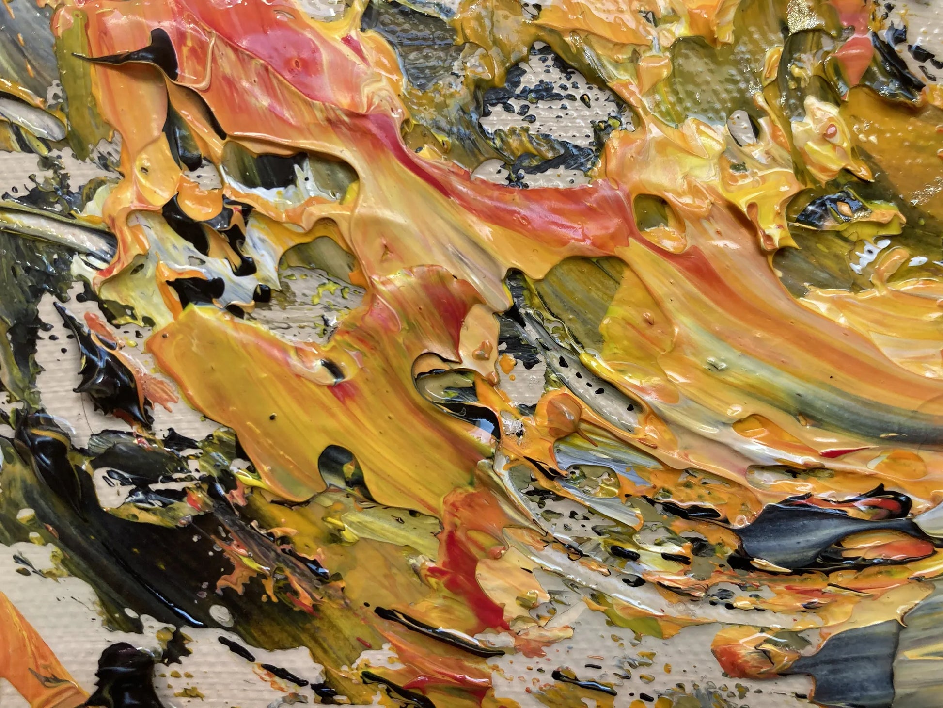 Trois musiciens jouant du saxophone, ambiance concert de jazz, peinture sur toile. Détail 2.