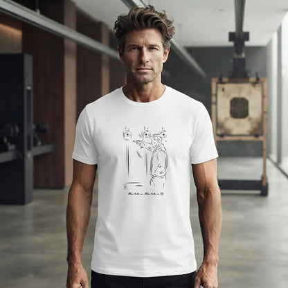 T-shirt Tir Sportif homme Blanc personnalisé (texte/prénom). Idée cadeau Tireur, modèle "Stand".