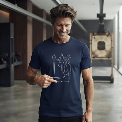 T-shirt Tir Sportif homme Bleu Navy personnalisé (texte/prénom). Idée cadeau Tireur, modèle "Stand".