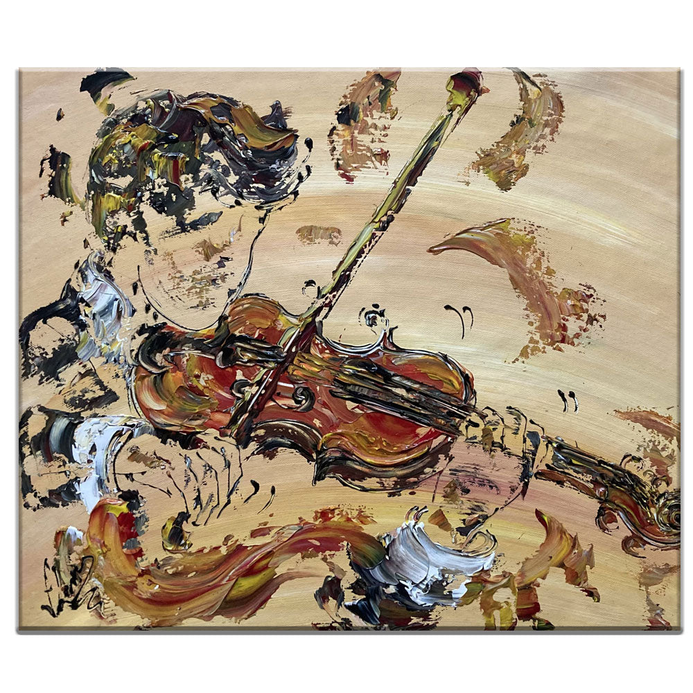 Tableau Musicien violoniste Musique violon. Peinture sur toile format 55x46cm. Création Virginie Linard ©.