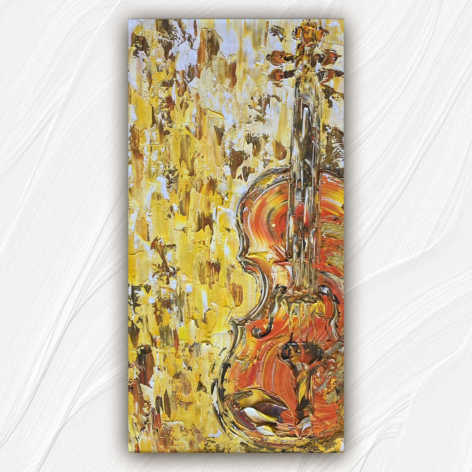 Tableau instrument musique violon , peinture sur toile 40x80cm. Création Virginie Linard ©.
