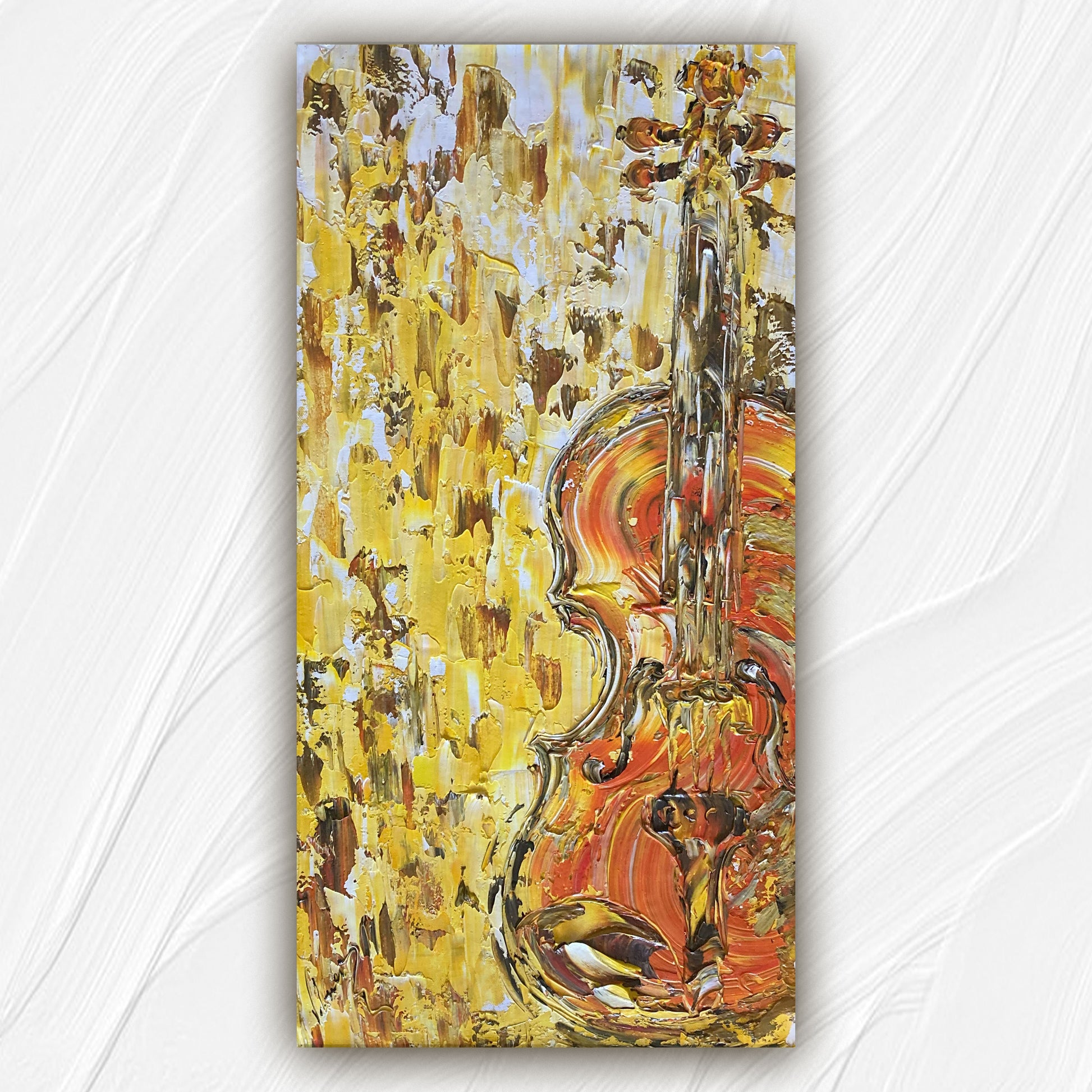 Tableau instrument musique violon , peinture sur toile 40x80cm. Création Virginie Linard ©.