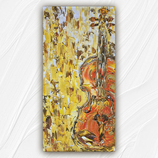 Tableau instrument musique violon , peinture sur toile 40x80cm. Création Virginie Linard ©.