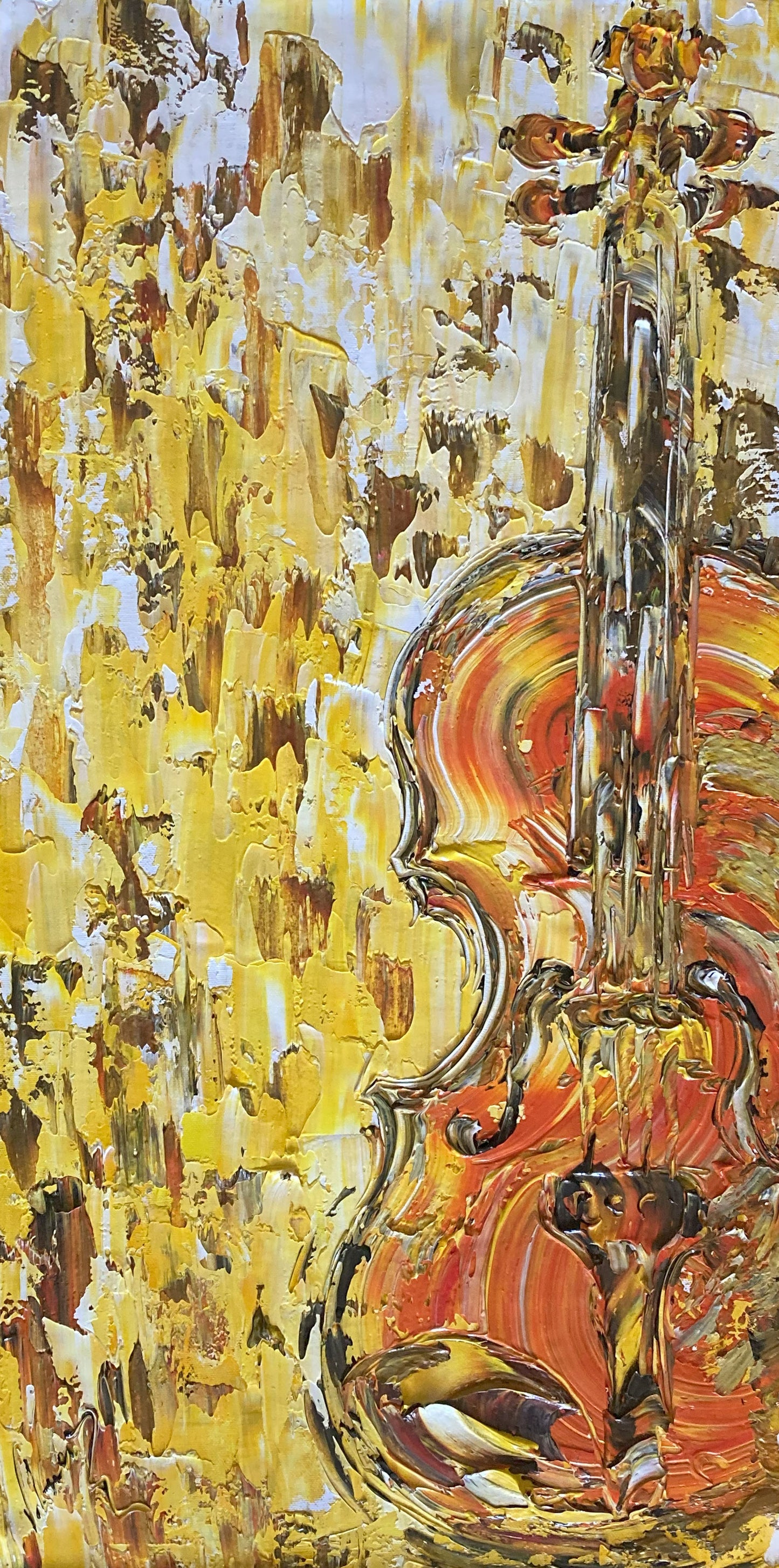 Tableau instrument musique violon , peinture sur toile 40x80cm. Création Virginie Linard ©.