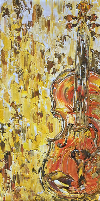Tableau instrument musique violon , peinture sur toile 40x80cm. Création Virginie Linard ©.