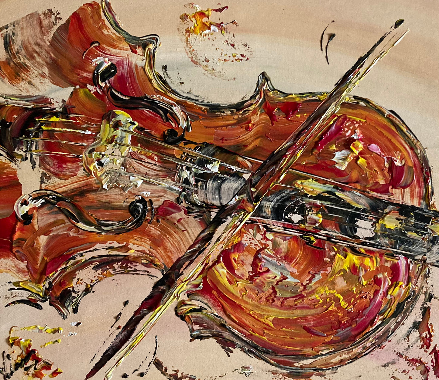 Peinture sur toile d'un violon, Tableau de 55x46cm, Virginie Linard ©