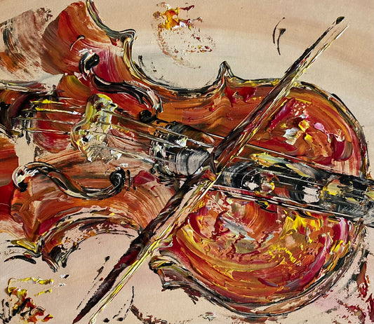 Peinture sur toile d'un violon, Tableau de 55x46cm, Virginie Linard ©