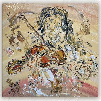 Tableau peinture musicien violoniste format 40x40cm. Peintre Virginie Linard.