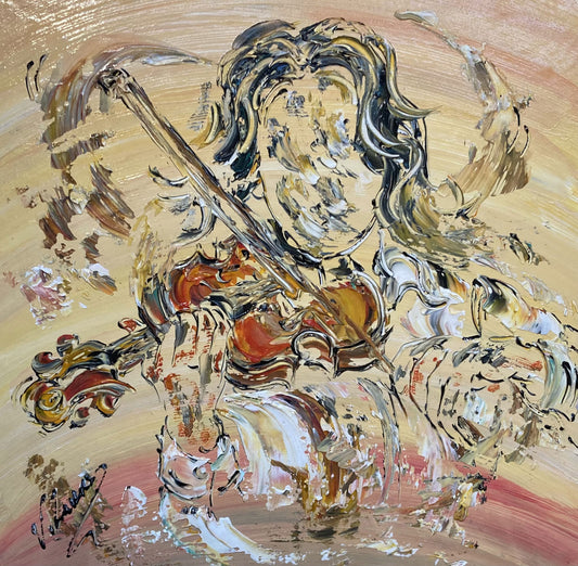 Tableau peinture musicien violoniste format 40x40cm. Peintre Virginie Linard.