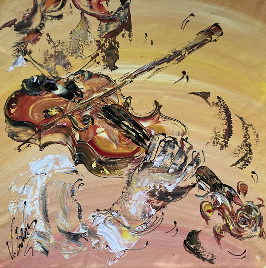 Tableau Musicien violoniste Musique violon Peinture sur toile format 50x50cm. Création Virginie Linard ©.