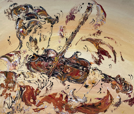 Tableau Musicienne violoniste Musique violon femme. Peinture sur toile format 55x46cm. Création Virginie Linard ©.
