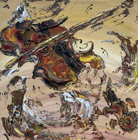 Tableau Musicien violoniste Musique violon Peinture sur toile format 40x40cm. Création Virginie Linard ©.