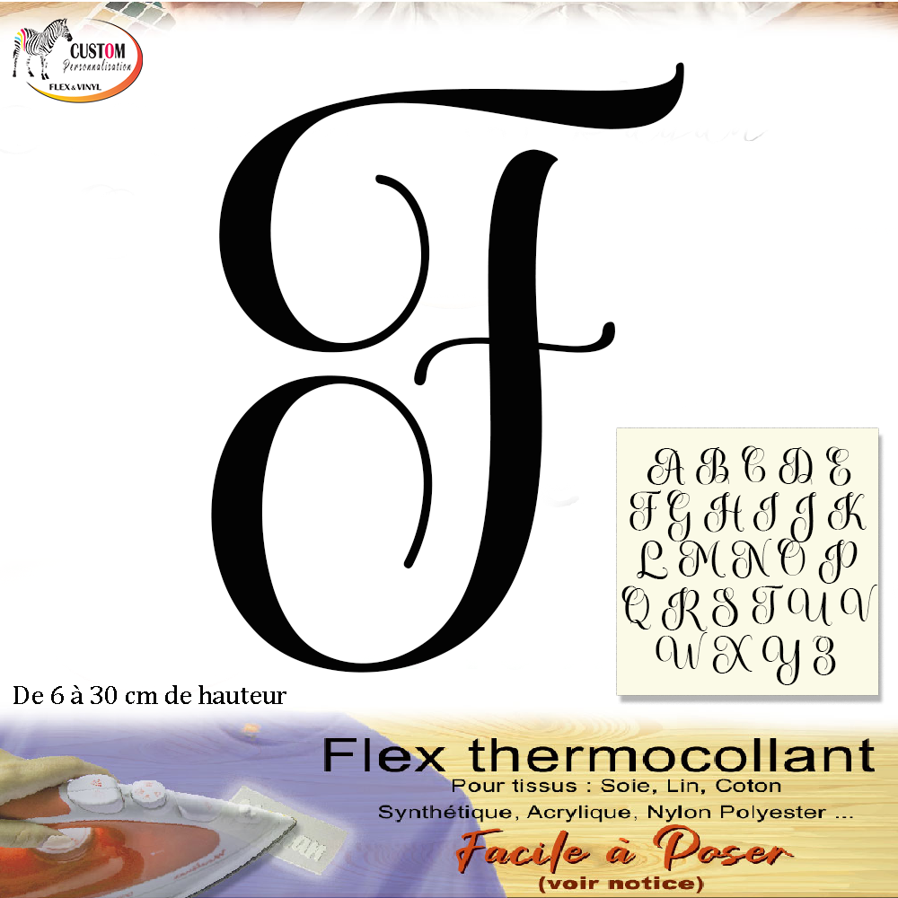 Flex thermocollant Lettre de l'alphabet pour vos projets coutures, décoration.