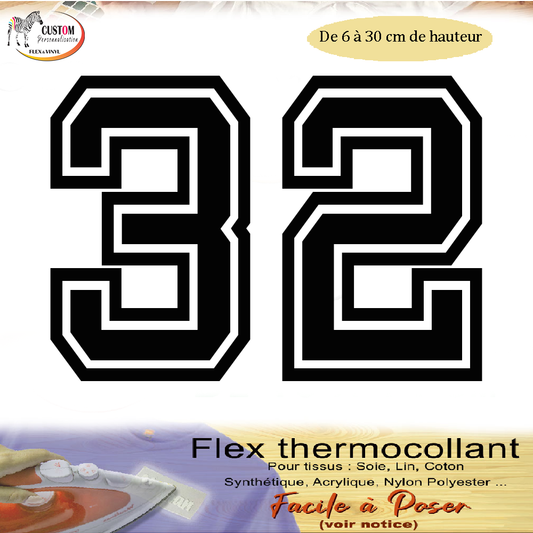 2 Chiffres façon lettrage université - Flex Thermocollant