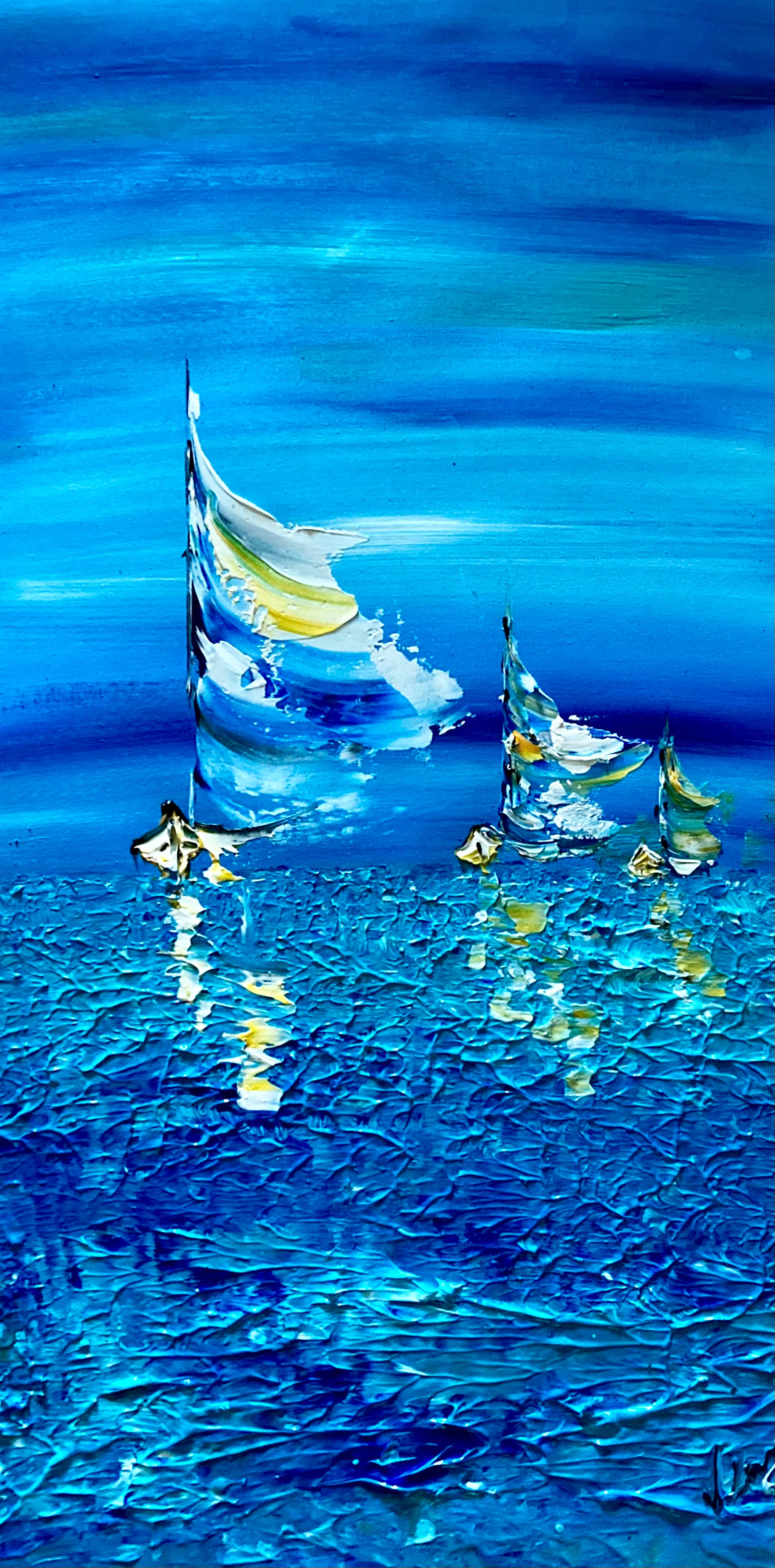 Tableau voiliers marine mer bateau 30x60 cm peint à la main virginie Linard ©