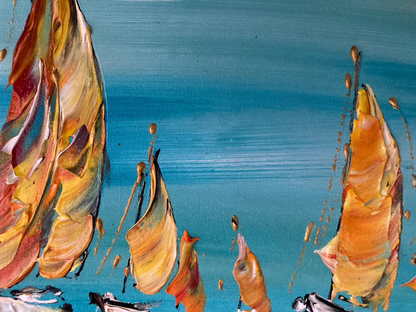 Tableau contemporain de voiliers Peinture sur toile 55x46cm du peintre Virginie Linard © détail3