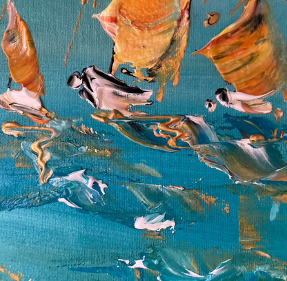 Tableau contemporain de voiliers Peinture sur toile 55x46cm du peintre Virginie Linard © détail4