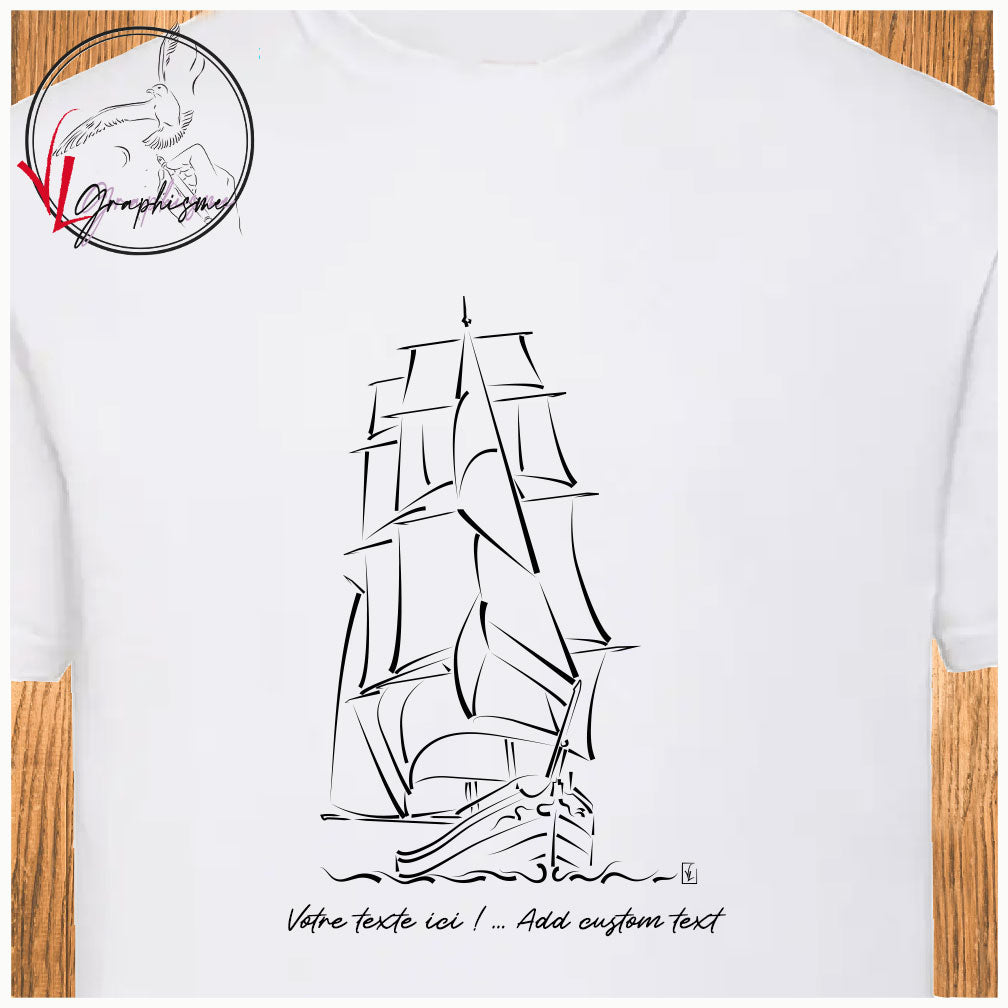 Vieux gréement voilier Mer Océan T-shirt blanc personnalisé Création VLGraphisme Virginie Linard ©