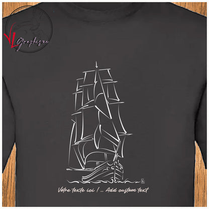 Vieux gréement voilier Mer Océan T-shirt noir personnalisé Création VLGraphisme Virginie Linard ©