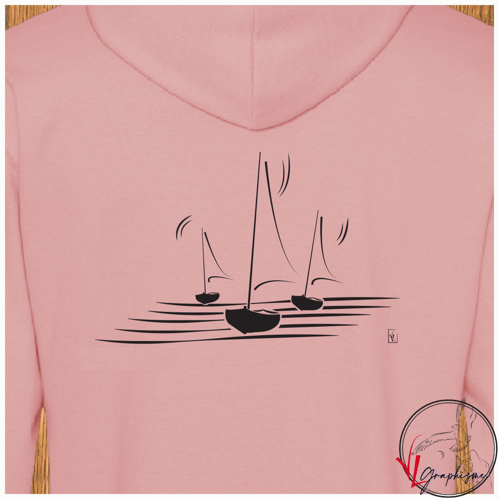 Trois Voiliers Mer Océan Sweat-shirt rose personnalisé Création VLGraphisme Virginie Linard ©