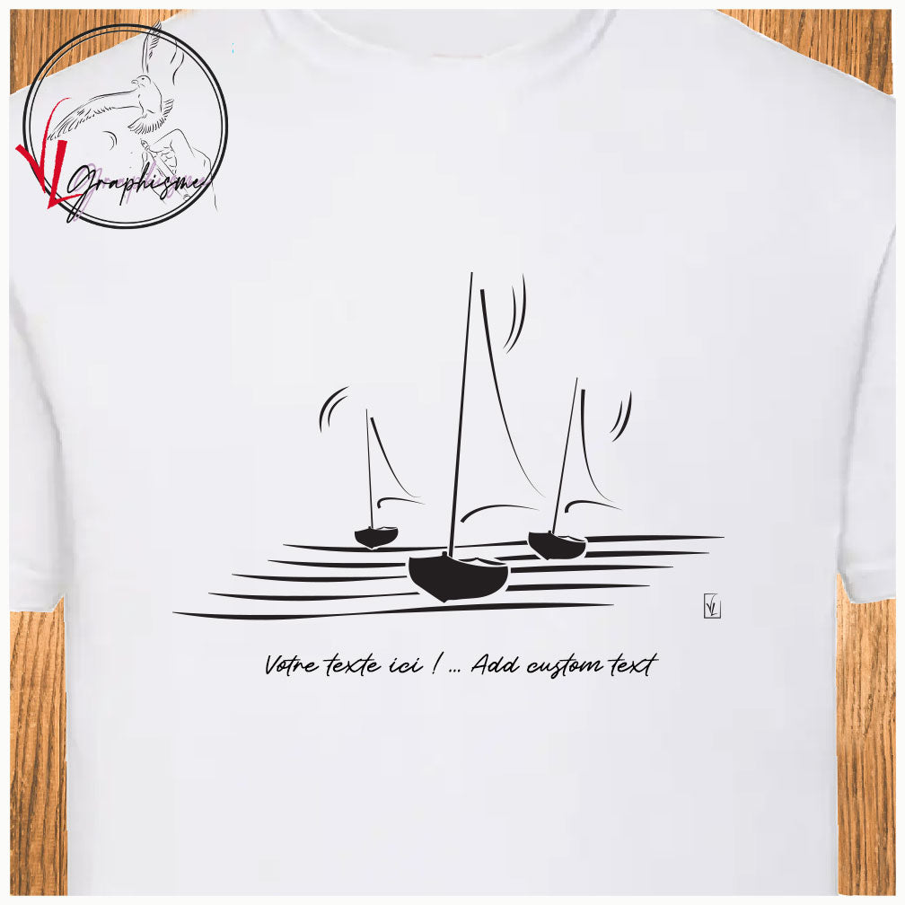 Trois Bateaux Mer Océan T-shirt blanc personnalisé Création VLGraphisme Virginie Linard ©