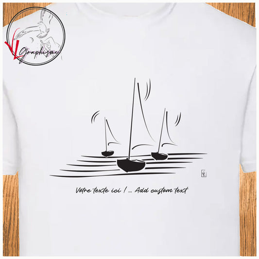 Trois Bateaux Mer Océan T-shirt blanc personnalisé Création VLGraphisme Virginie Linard ©