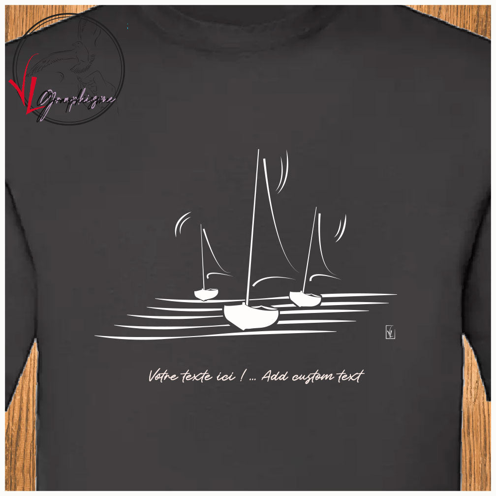 Trois Bateaux Mer Océan T-shirt noir personnalisé Création VLGraphisme Virginie Linard ©