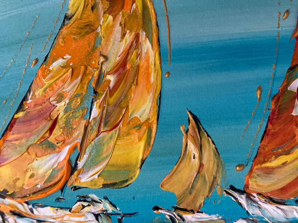 détail peinture sur toile bateaux peintre Virginie Linard ©