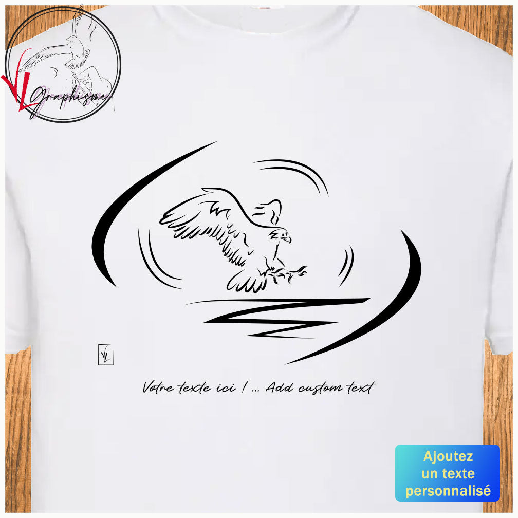 Graphisme Aigle Royal sur T-Shirt blanc à personnaliser avec un texte dessous