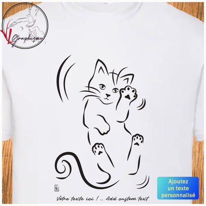 T-Shirt blanc graphisme chat sur le dos qui nous fait confiance, à personnaliser avec un texte