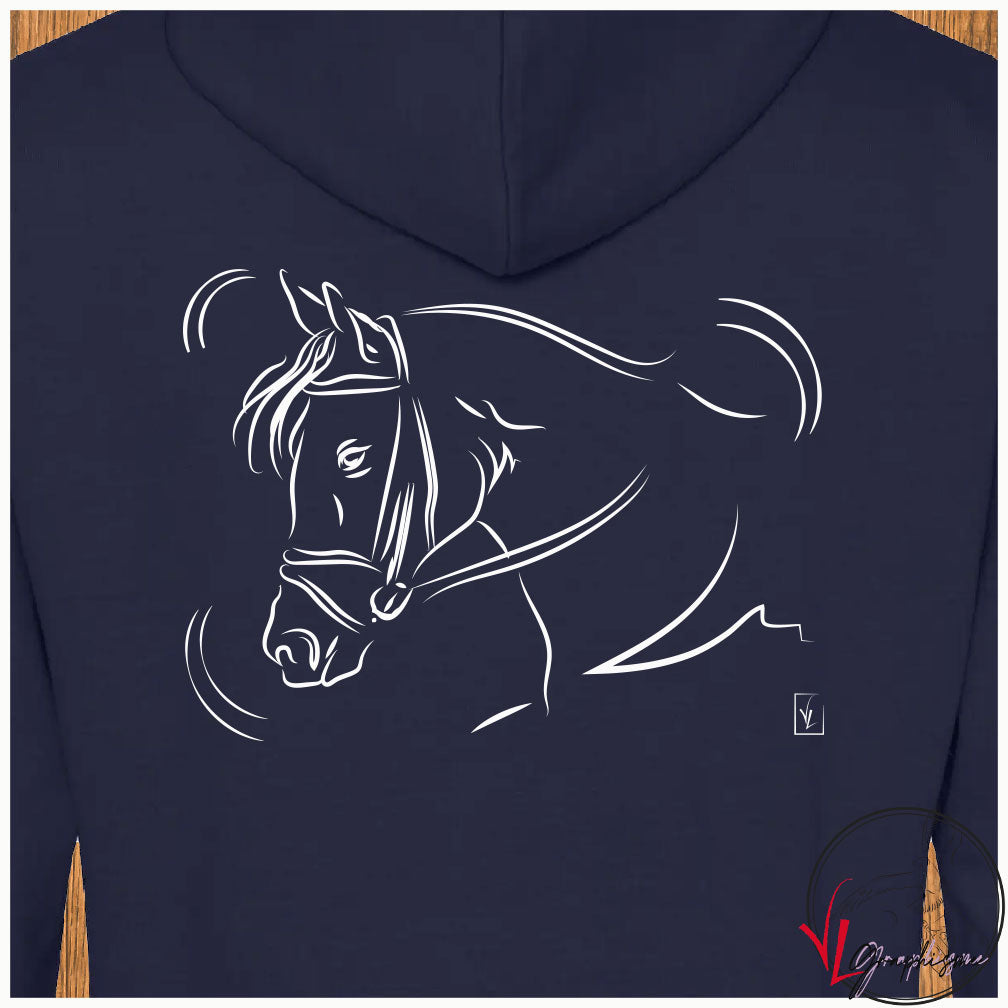 Equitation Cheval Profil - Sweat-shirt bleu personnalisé - Création VLGraphisme Virginie Linard ©