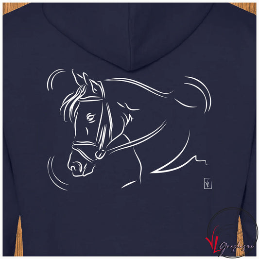 Equitation Cheval Profil - Sweat-shirt bleu personnalisé - Création VLGraphisme Virginie Linard ©