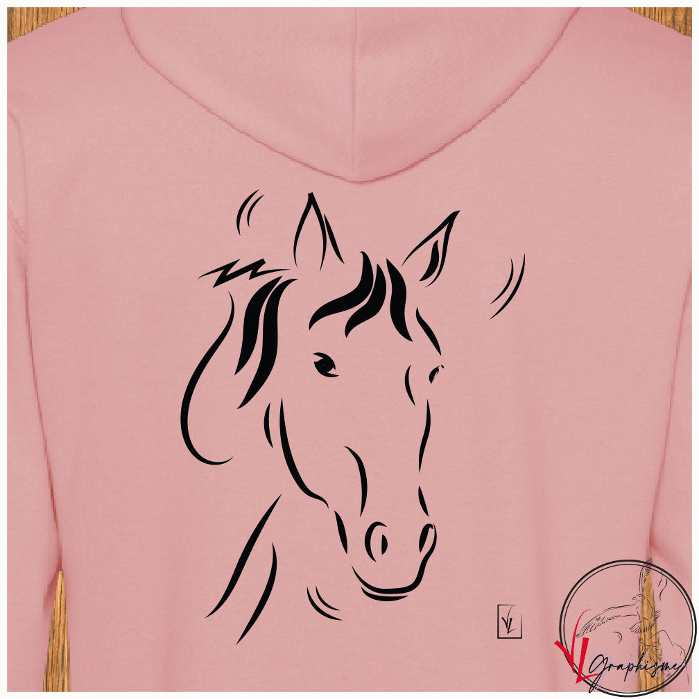 Cheval regard - Sweat-shirt rose personnalisé - Création VLGraphisme Virginie Linard ©