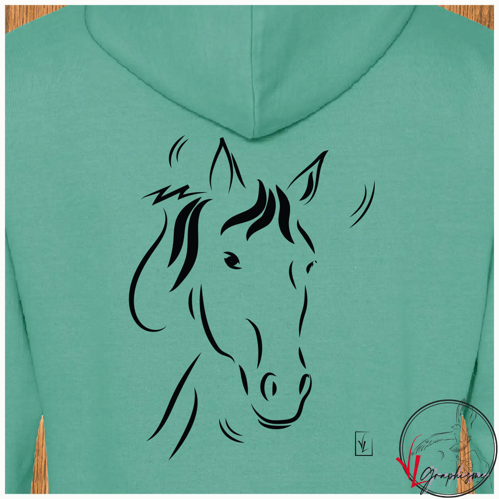 Cheval regard - Sweat-shirt vert personnalisé - Création VLGraphisme Virginie Linard ©