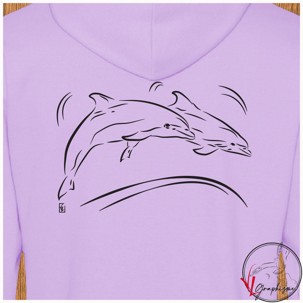 Dauphins Sweat-shirt lavande personnalisé Création VLGraphisme Virginie Linard ©