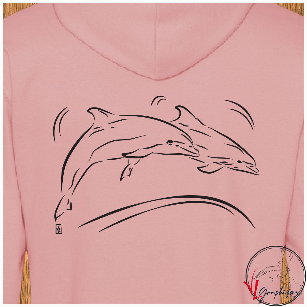 Dauphins Sweat-shirt rose personnalisé Création VLGraphisme Virginie Linard ©