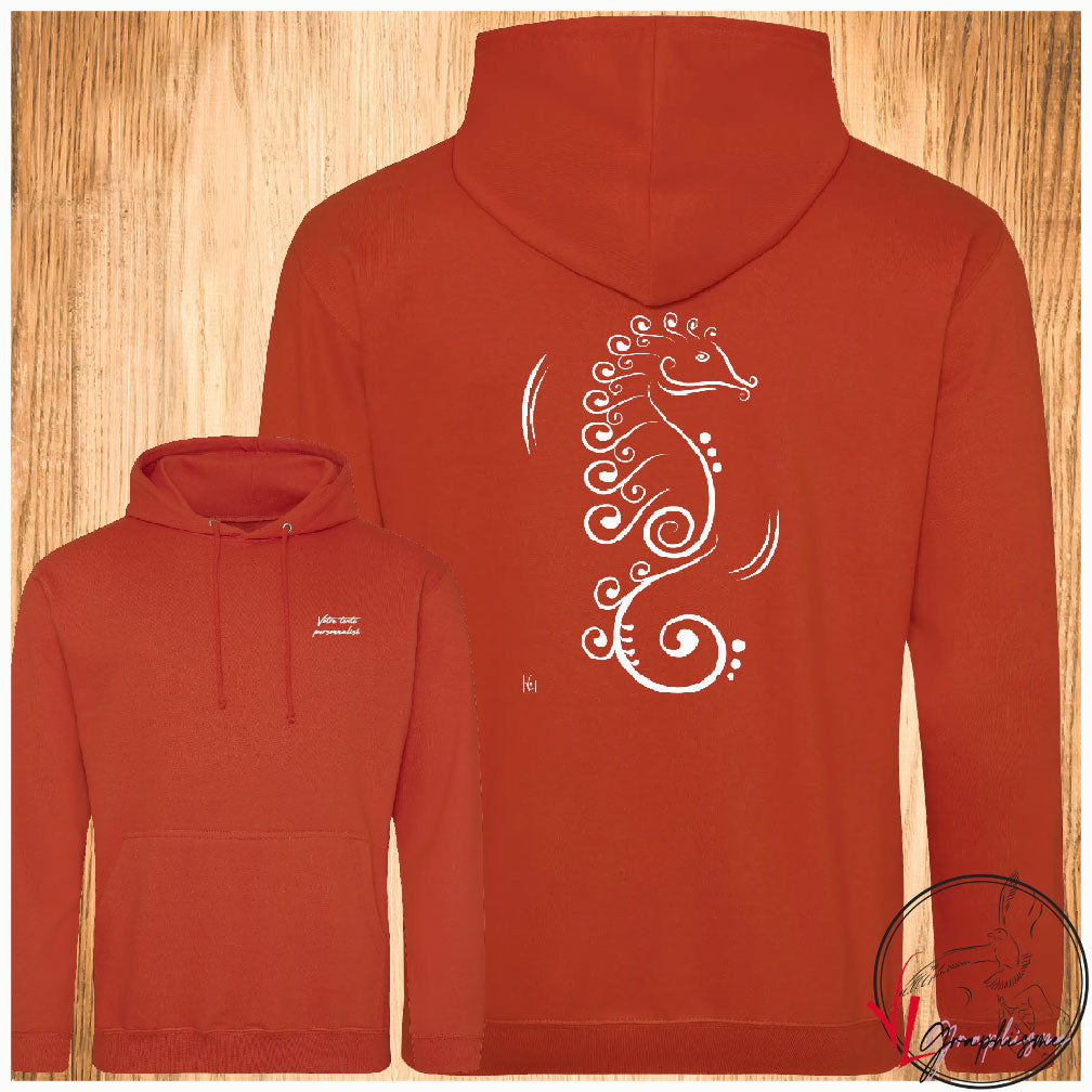 Hippocampe Océan Mer Sweat-shirt orange personnalisé Création VLGraphisme Virginie Linard ©