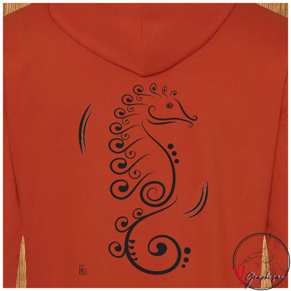 Hippocampe Océan Mer Sweat-shirt orange personnalisé Création VLGraphisme Virginie Linard ©