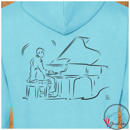 Piano Musique Pianiste Musicien Sweat-shirt bleu personnalisé Création VLGraphisme Virginie Linard ©