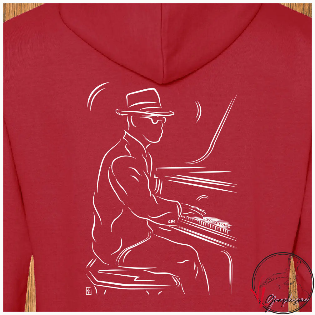 Jazz Pianiste Musicien Piano Musique Sweat shirt rouge personnalisé Création VLGraphisme Virginie-Linard-©