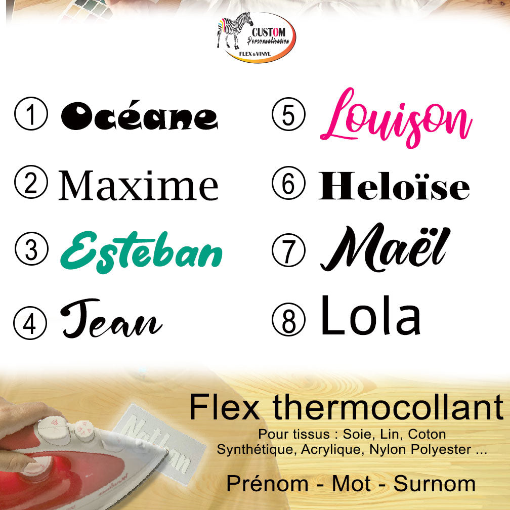 Prénom ou mot personnalisé - Flex Thermocollant