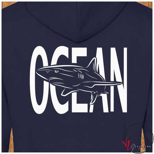 Requin océan Sweat-shirt bleu personnalisé Création VLGraphisme Virginie Linard ©