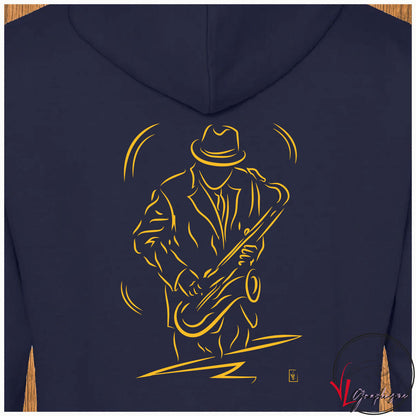 Saxophone Musicien Saxophoniste Musique Sweat shirt bleu personnalisé Création VLGraphisme Virginie-Linard-©