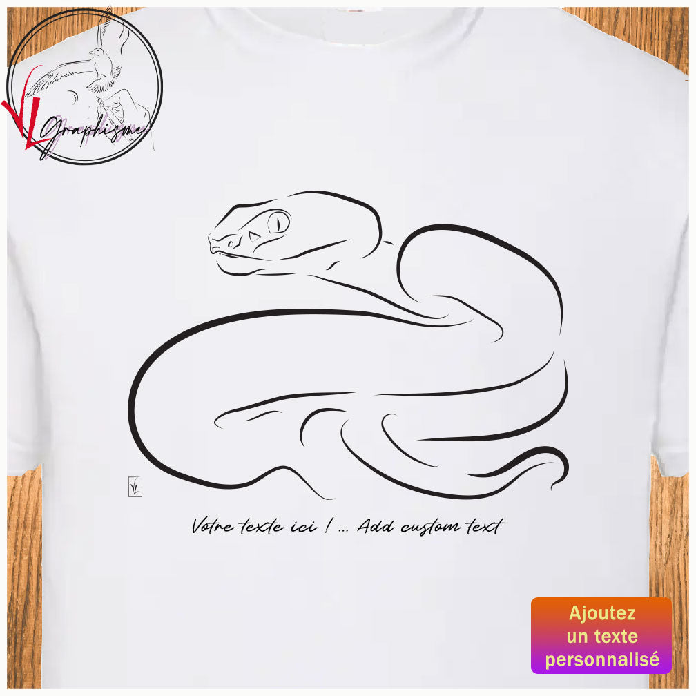 Graphisme Reptile Serpent sur tshirt blanc, ajoutez un texte personnalisé dessous