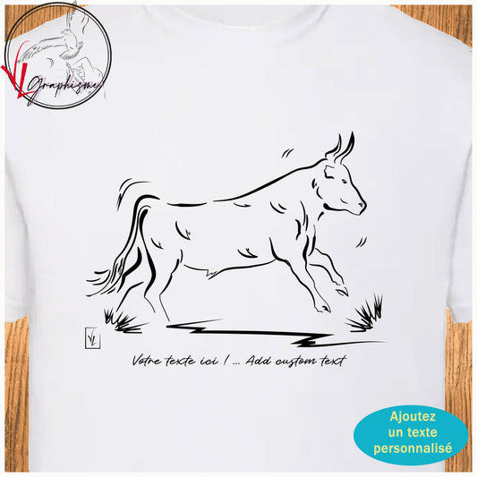 Cowhide T-Shirt Bull in the grass