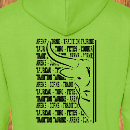 Taureau Corne Texte Tradition Taurine Sweat-shirt personnalisé Création VLGraphisme Virginie Linard ©