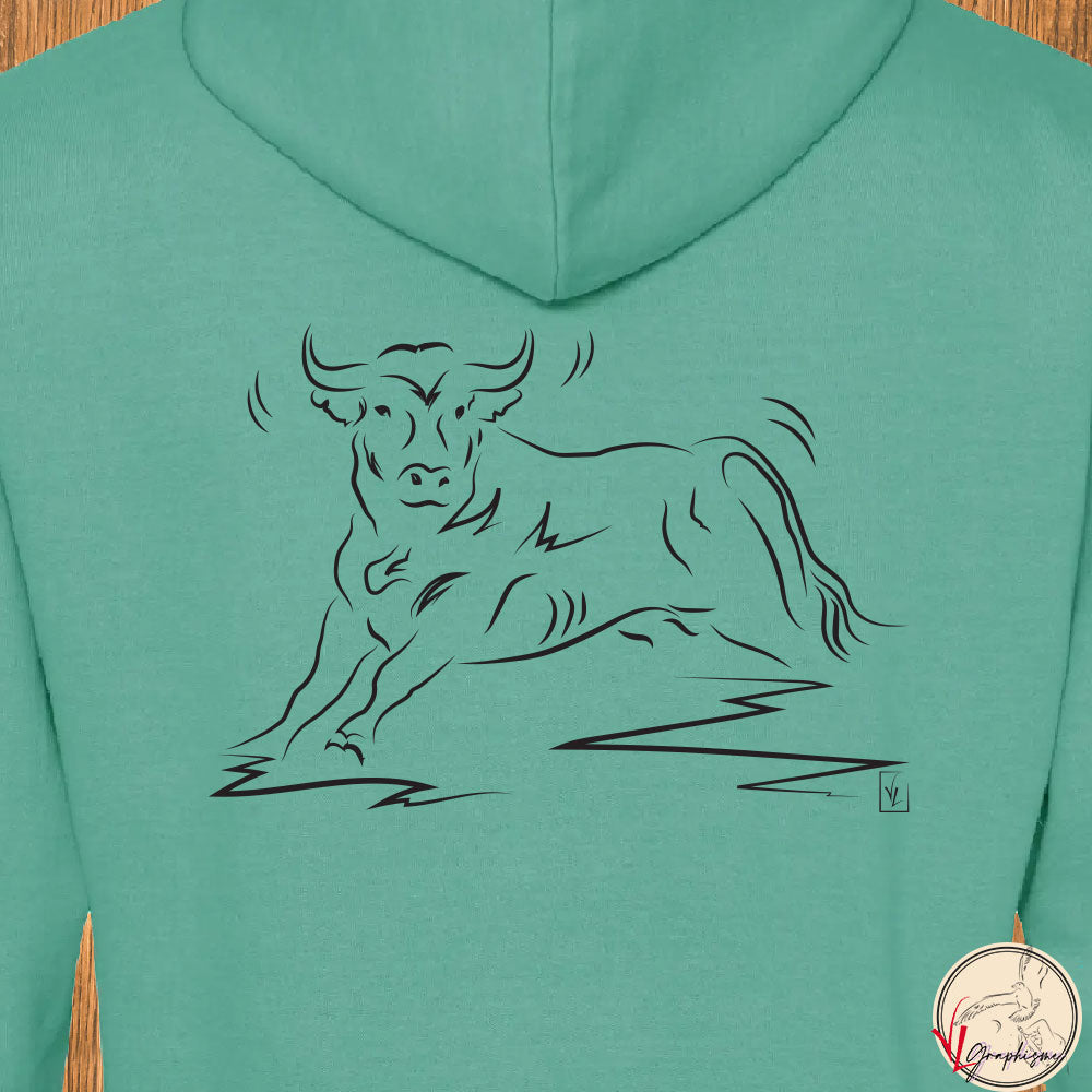 Taureau, graphisme sur Sweat-shirt à personnaliser avec du texte.  Création  Virginie Linard ©.