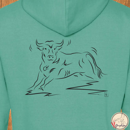 Taureau, graphisme sur Sweat-shirt à personnaliser avec du texte.  Création  Virginie Linard ©.