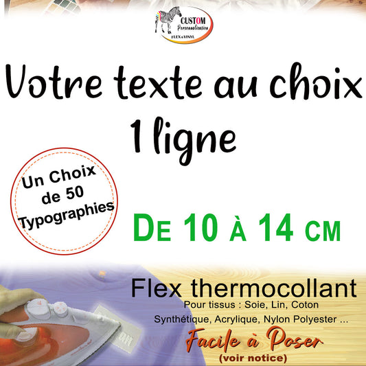 Votre texte au choix 1 ligne - Flex Thermocollant 10 à 14 cm