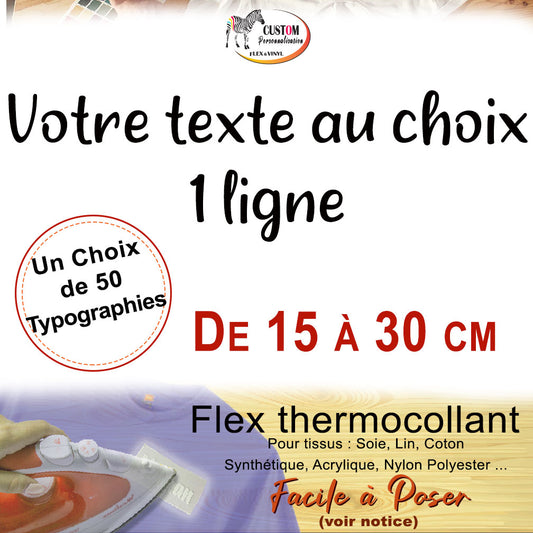 Your text of your choice 1 line - Iron-on Flex 15 to 30 cm